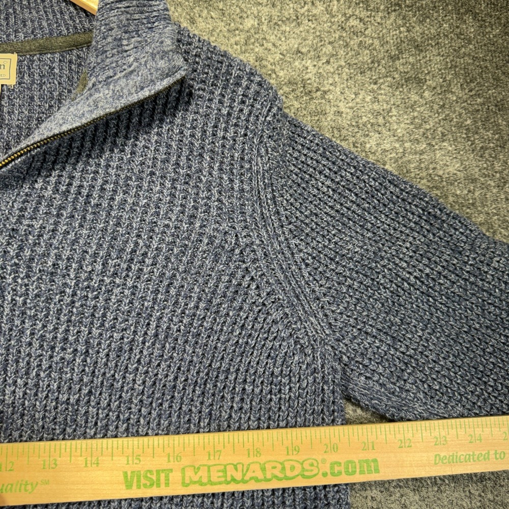 L.L. Bean Waffle Knit 1/4 Zip Sweater Men Medium Blue Marled Chunky Cotton Blend - Picture 6 of 9